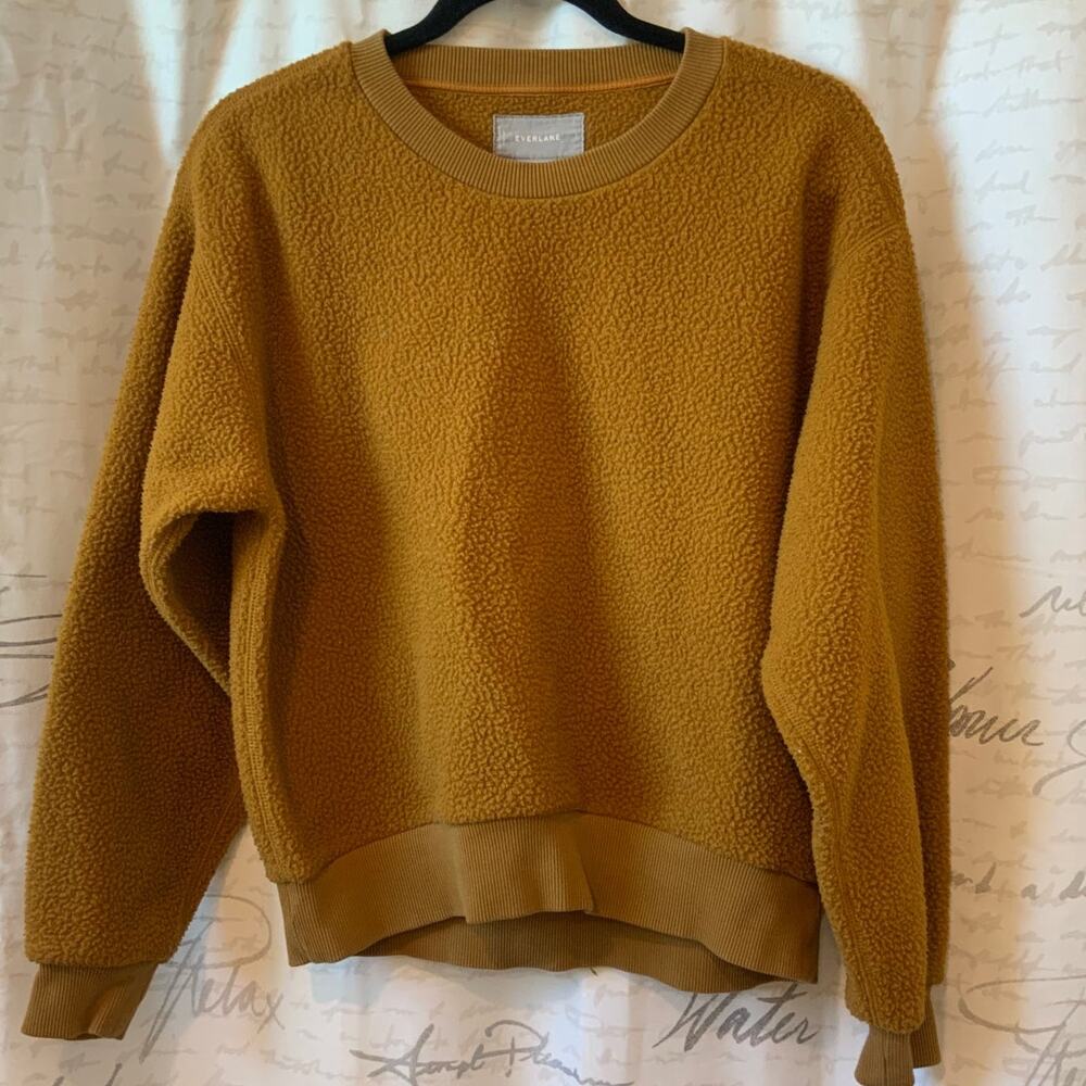 Everlane Mustard Yellow Fuzzy Knit Crewneck Sweater Women's Small S Cozy Top